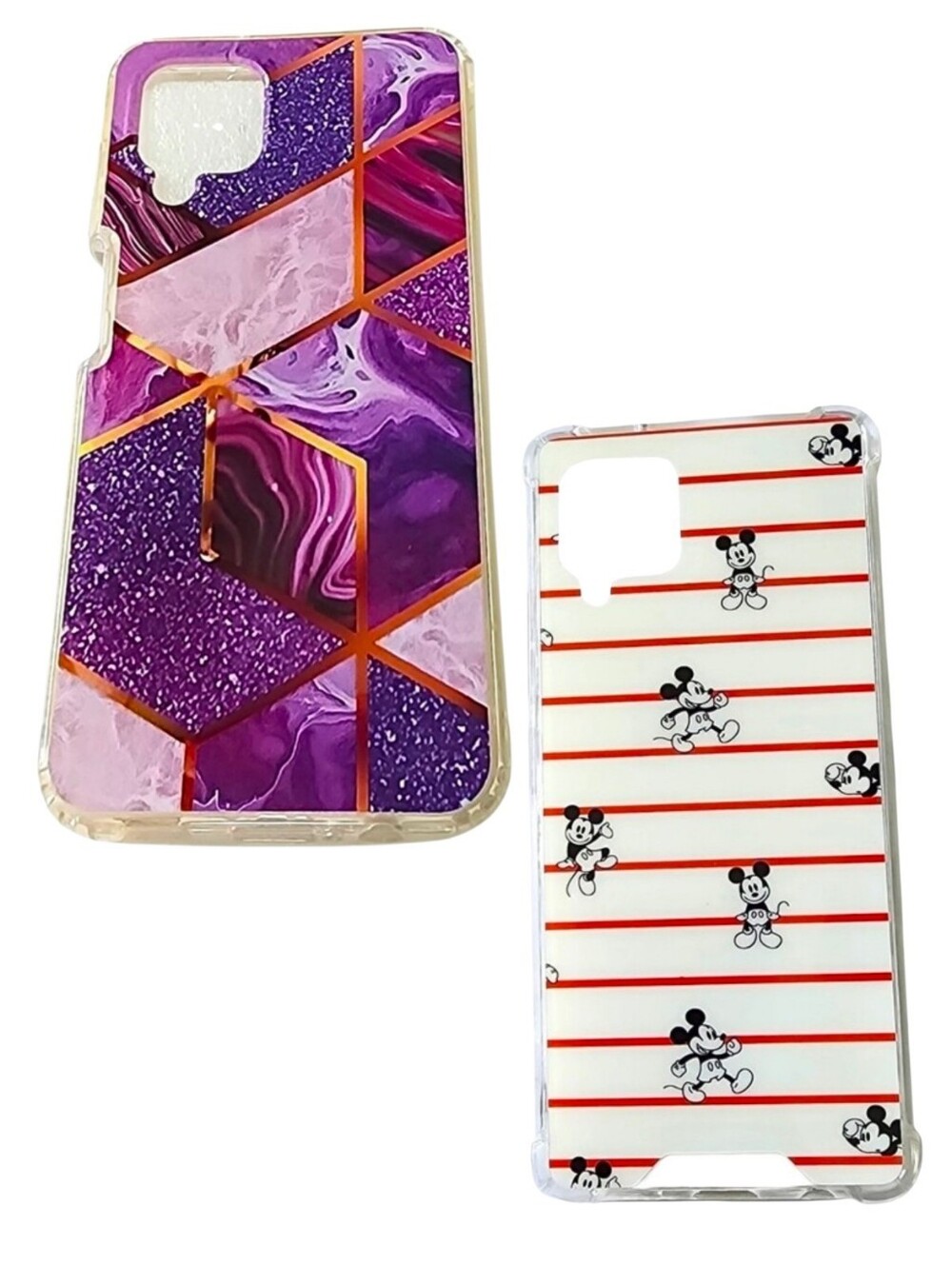 2pc Disney Mickey Mouse & Purple Geometric Marble CaseS For Samsung Galaxy A12